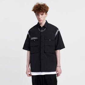 FPA(VENGETICE)反光条口袋短袖衬衫 街头工装男女国潮牌半袖衬衣