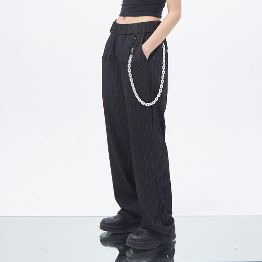 PCLP(PERCLIPS) 条纹西裤休闲长裤 白色裤链微喇叭裤型西装裤 商品图1