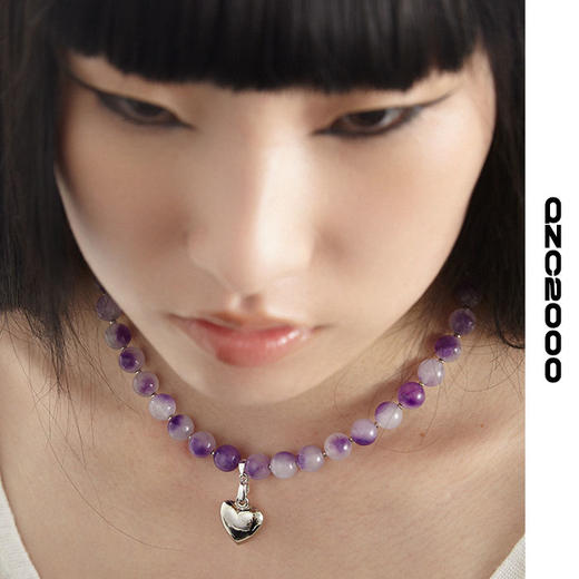 QZC2000 Y2K紫色渐变梦幻珍珠金属爱心吊坠磁铁吸扣项链男女饰品 商品图4