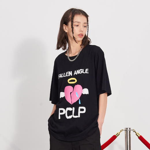 PCLP(PERCLIPS) 裂心LOGO潮流印花短袖男国潮牌纯棉宽松半袖t恤男 商品图1