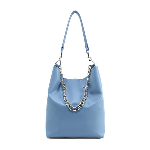 〖HIDDE NN OTES〗原创单肩包 仿羊皮大容量雾霾蓝链条斜挎托特包 商品图4