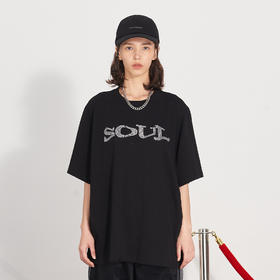 PCLP(PERCLIPS) 烫钻SOUL潮流印花短袖男国潮牌纯棉宽松半袖t恤男