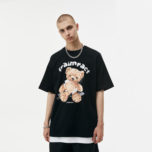 FPA(VENGETICE) 歪头小熊印花短袖T恤 国潮嘻哈宽松休闲街头情侣 商品图0