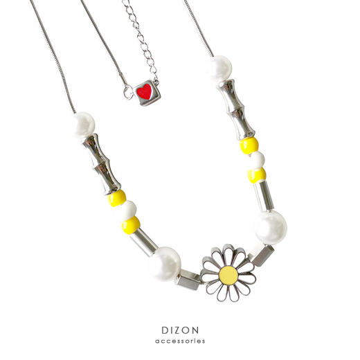DIZON雏菊项链 权志龙GD 爱心 钛钢 菊花 珍珠 潮流元素情侣项链 商品图0
