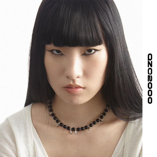 QZC2000 朋克暗黑风梦幻珍珠铆钉吊坠串珠磁铁吸扣项链男女同款 商品图3