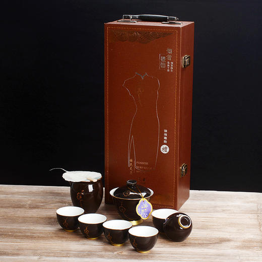 绿晶釉九件套黑金釉茶具套装 商品图4