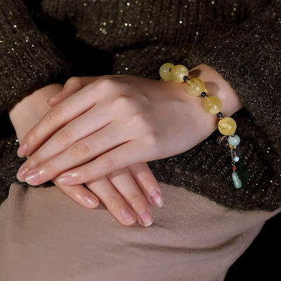 CWSS-14K包金天然蜜蜡粉蝴蝶翡翠手串气质复古原创个性手环 商品图2