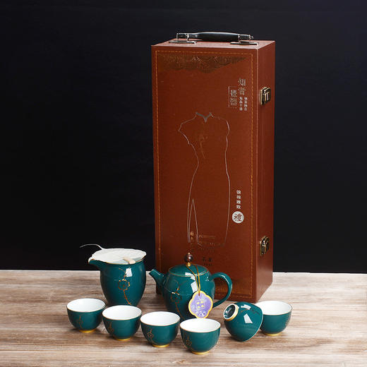 绿晶釉九件套黑金釉茶具套装 商品图2