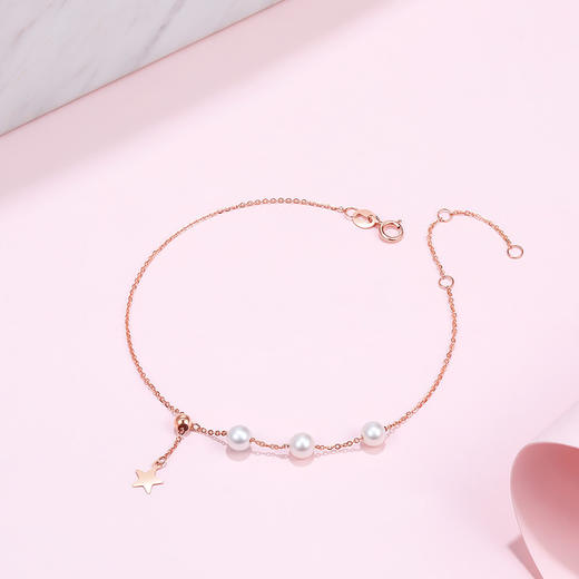 周六福 18K金珍珠星雅手链 INS风简约细链 多彩 商品图2