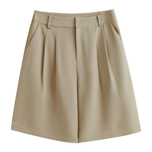 【M码专享】欧芮儿直筒宽松休闲裤女2021新款高腰腰带压褶廓形通勤短裤 商品图3