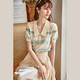 欧芮儿提花毛针织衫女夏2021新款气质优雅通勤宽松短袖薄款上衣女