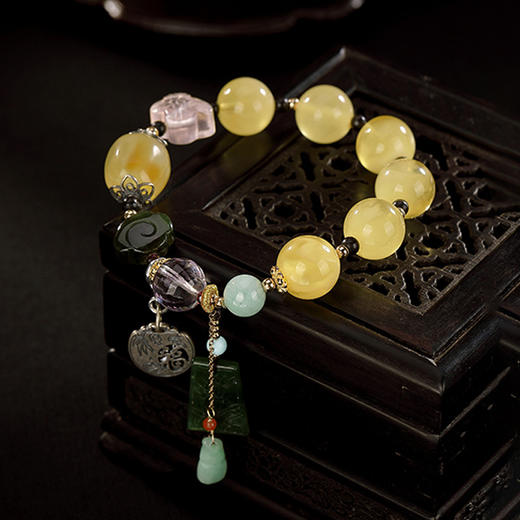 CWSS-14K包金天然蜜蜡粉蝴蝶翡翠手串气质复古原创个性手环 商品图0