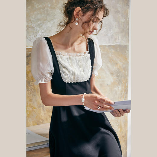 欧芮儿方领连衣裙2021新夏收腰显瘦气质减龄名媛风小礼服A字裙子 商品图2