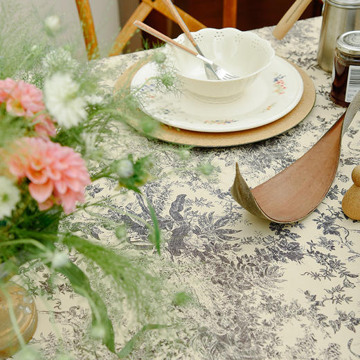法式丛林线描桌布新中式茶几餐桌布 商品图3