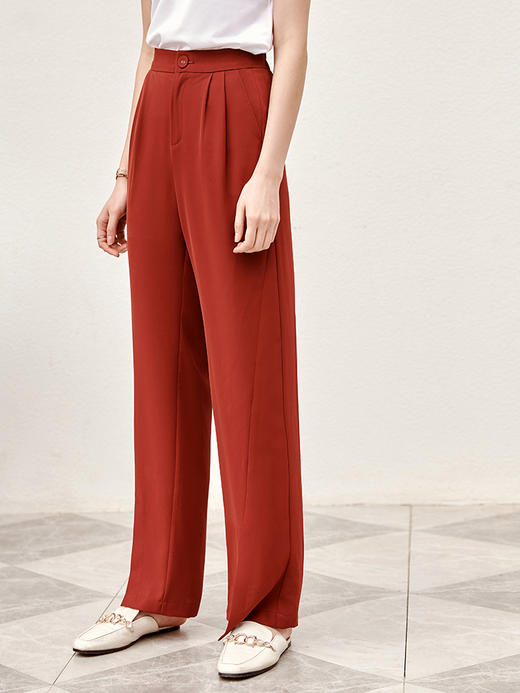 欧芮儿红色休闲裤女夏2021新款高腰显瘦气质优雅时髦开衩拖地长裤 商品图1