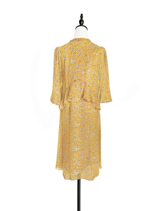 TYNVIE 荷叶边袖口中袖连衣裙 - 黄印花 商品图3