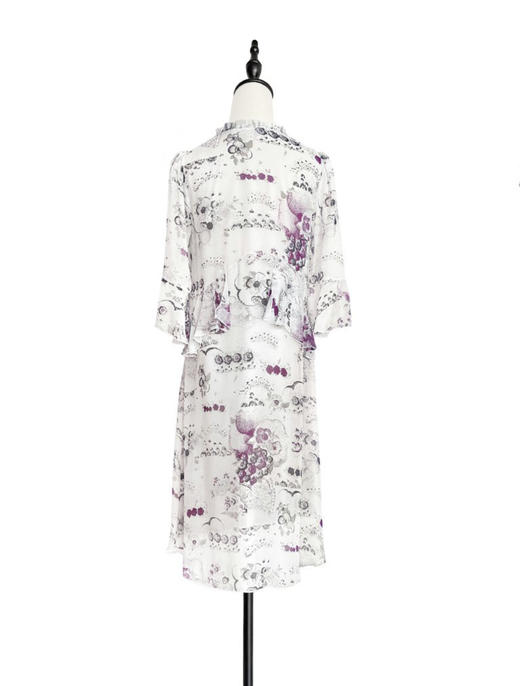 TYNVIE 荷叶边袖口中袖连衣裙 - 紫印花 商品图3