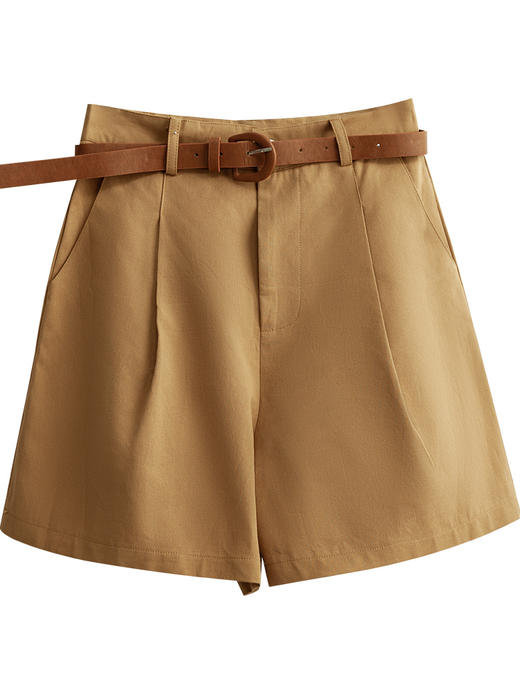 【欧芮儿卡其色休闲裤2021新款高腰宽松a字西装短裤薄款女裤子 商品图3
