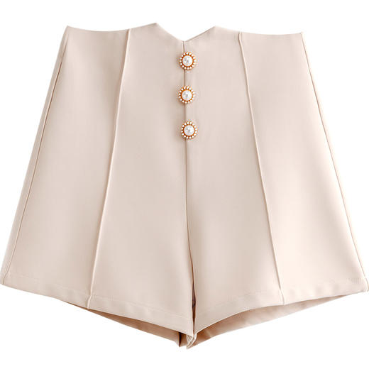 欧芮儿杏色休闲裤女2021高腰显瘦气质优雅直筒小个子薄款短裤 商品图3