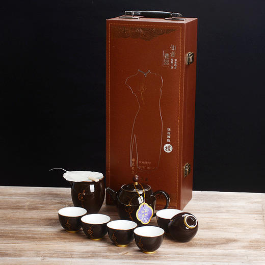 绿晶釉九件套黑金釉茶具套装 商品图5
