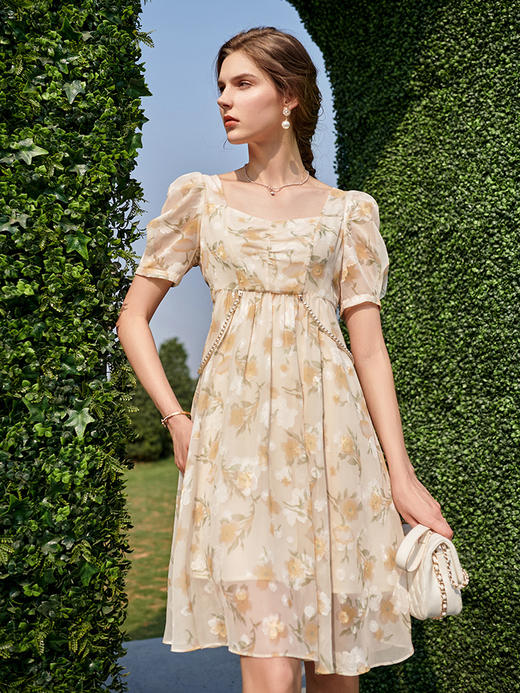 欧芮儿碎花雪纺连衣裙2021新款收腰显瘦v领气质时髦娃娃版裙 商品图1