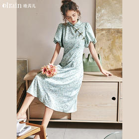 欧芮儿碎花连衣裙女短袖2021夏气质法式新款旗袍改良版中长款裙子