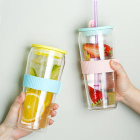 乐扣乐扣吸管杯ins风带吸管水杯女双层耐热玻璃杯大容量少女心  LLG919