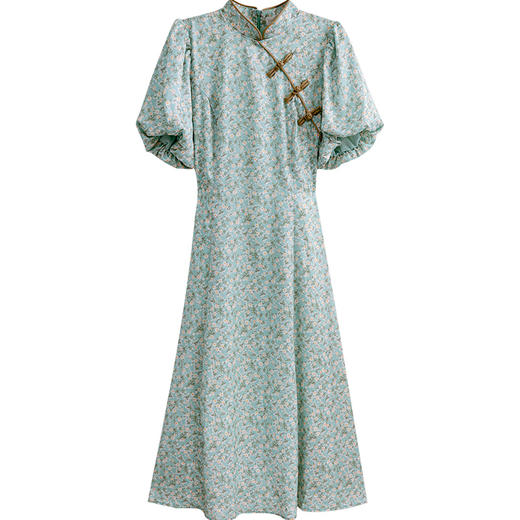 欧芮儿碎花连衣裙女短袖2021夏气质法式新款旗袍改良版中长款裙子 商品图3