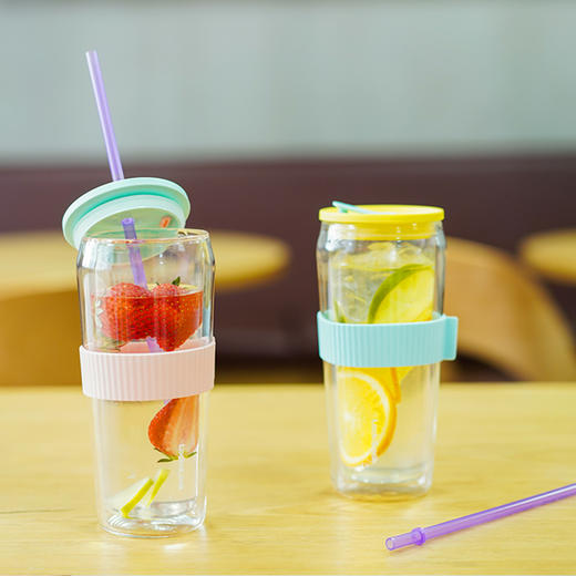 乐扣乐扣吸管杯ins风带吸管水杯女双层耐热玻璃杯大容量少女心  LLG919 商品图1