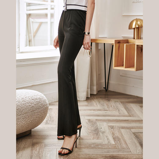 欧芮儿黑色休闲裤女夏新款2021修身显瘦时髦气质优雅开叉微喇叭裤 商品图7