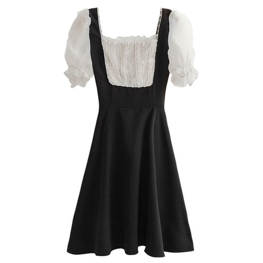 欧芮儿方领连衣裙2021新夏收腰显瘦气质减龄名媛风小礼服A字裙子 商品图3