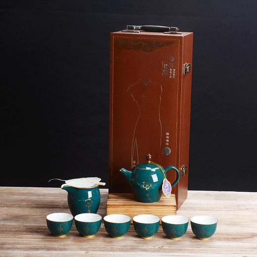 绿晶釉九件套黑金釉茶具套装 商品图3