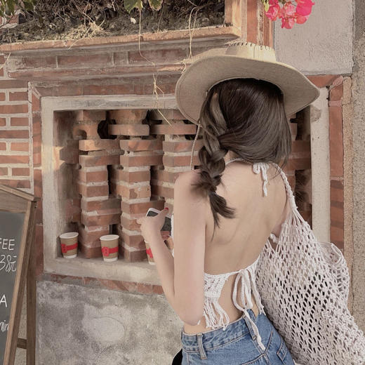 【超仙！美背流苏上衣】女性感镂空吊带，自带胸垫巨方便，超美比基尼针织背心，怎么穿都好看，海边度假复古挂脖~ 商品图3