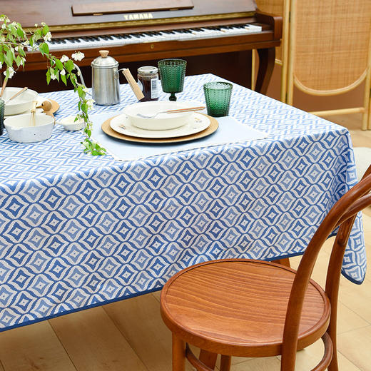 经典菱形格纹桌布茶几餐桌亚麻桌布 商品图2