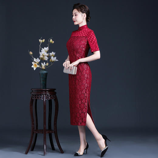 上海旗袍厂LHS-A02新款改良大码旗袍修身喜婆婆高贵礼服连衣裙夏妈妈装婚宴旗袍 商品图2