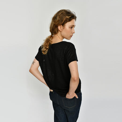 【特价清仓】女士纯亚麻圆领T恤 商品图4