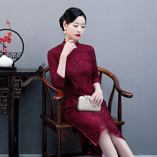 上海旗袍厂NBL-N222 旗袍中袖女七分袖夏中长款2021年新款中国风宽松遮肚显瘦妈妈复古 商品图1