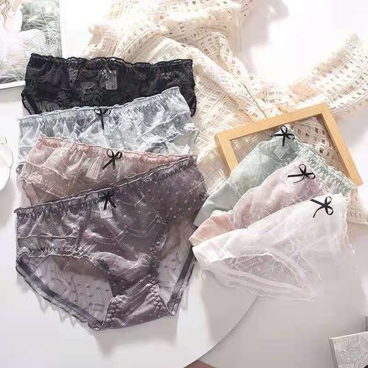 日系可爱甜美透明网纱性感蕾丝中腰女士内裤纯棉底裆少女三角底裤 商品图0