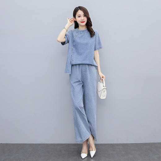 HR  WL215539时尚简约风盘扣休闲牛仔套装 商品图1