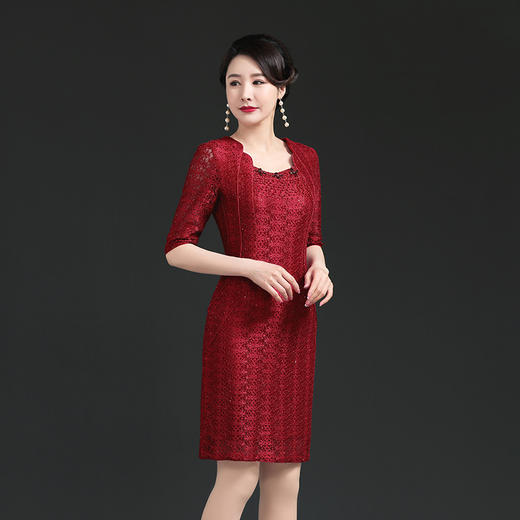 上海旗袍厂NBL-NT21208 低领大码胖mm矮个子旗袍无开叉包臀性感显瘦年轻喜婆婆婚宴装钉珠 商品图2