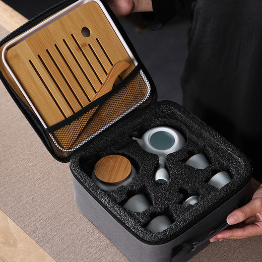 青瓷侧把壶旅行套装青瓷皮包旅行茶具 商品图2