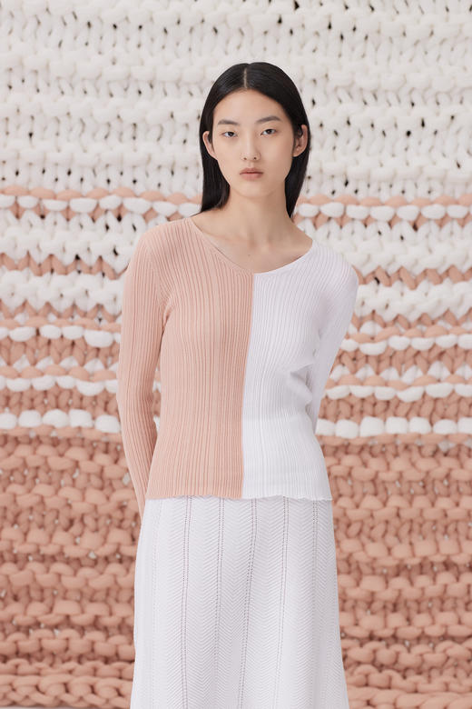 春夏 撞色针织V领长袖女套衫 SJS93W071N 商品图2