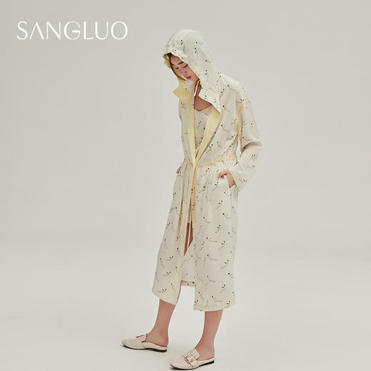 运动拳击风∣真丝连帽睡袍长款女SANGLUO香蕉艺术桑蚕丝家居外套 商品图1