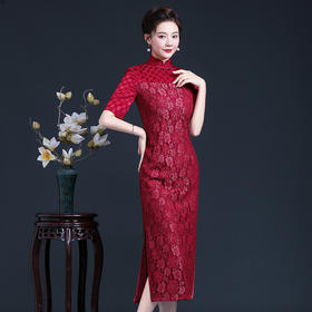 上海旗袍厂LHS-A02新款改良大码旗袍修身喜婆婆高贵礼服连衣裙夏妈妈装婚宴旗袍