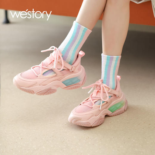westory女鞋2021夏季新款透气舒适老爹鞋网纱运动户外W21AM53701 商品图2