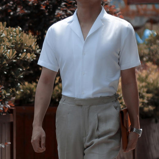 男士浅蓝/深蓝/白色 古巴领短袖衬衫 商品图1