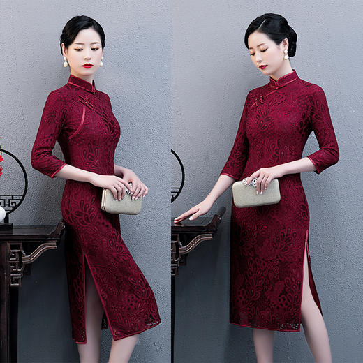 上海旗袍厂NBL-N222 旗袍中袖女七分袖夏中长款2021年新款中国风宽松遮肚显瘦妈妈复古 商品图0