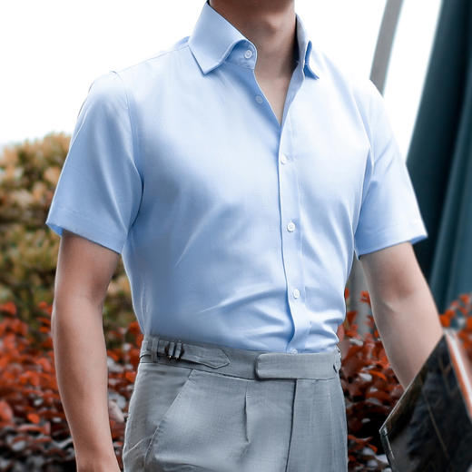 男士夏季纯棉方领短袖衬衫 商品图2