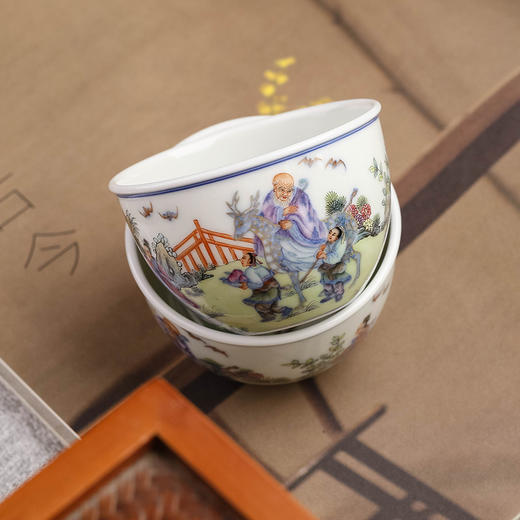 青花斗彩福禄寿缸杯 商品图2
