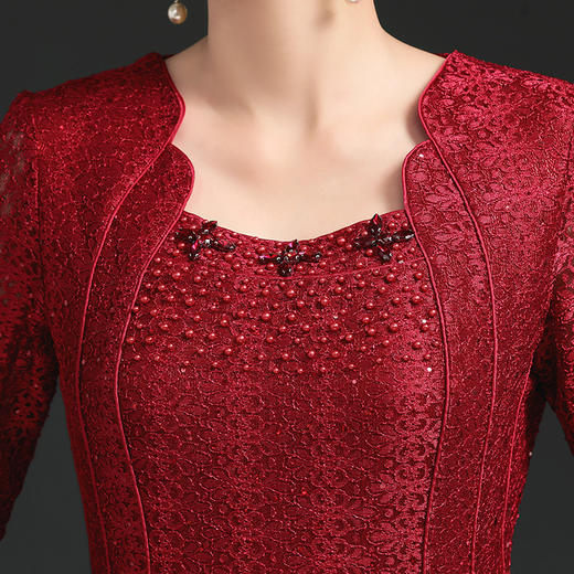 上海旗袍厂NBL-NT21208 低领大码胖mm矮个子旗袍无开叉包臀性感显瘦年轻喜婆婆婚宴装钉珠 商品图3